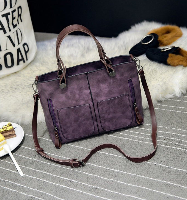 European and American fashion shoulder bag for women large capacity retro women's tote bag simple diagonal cross bag